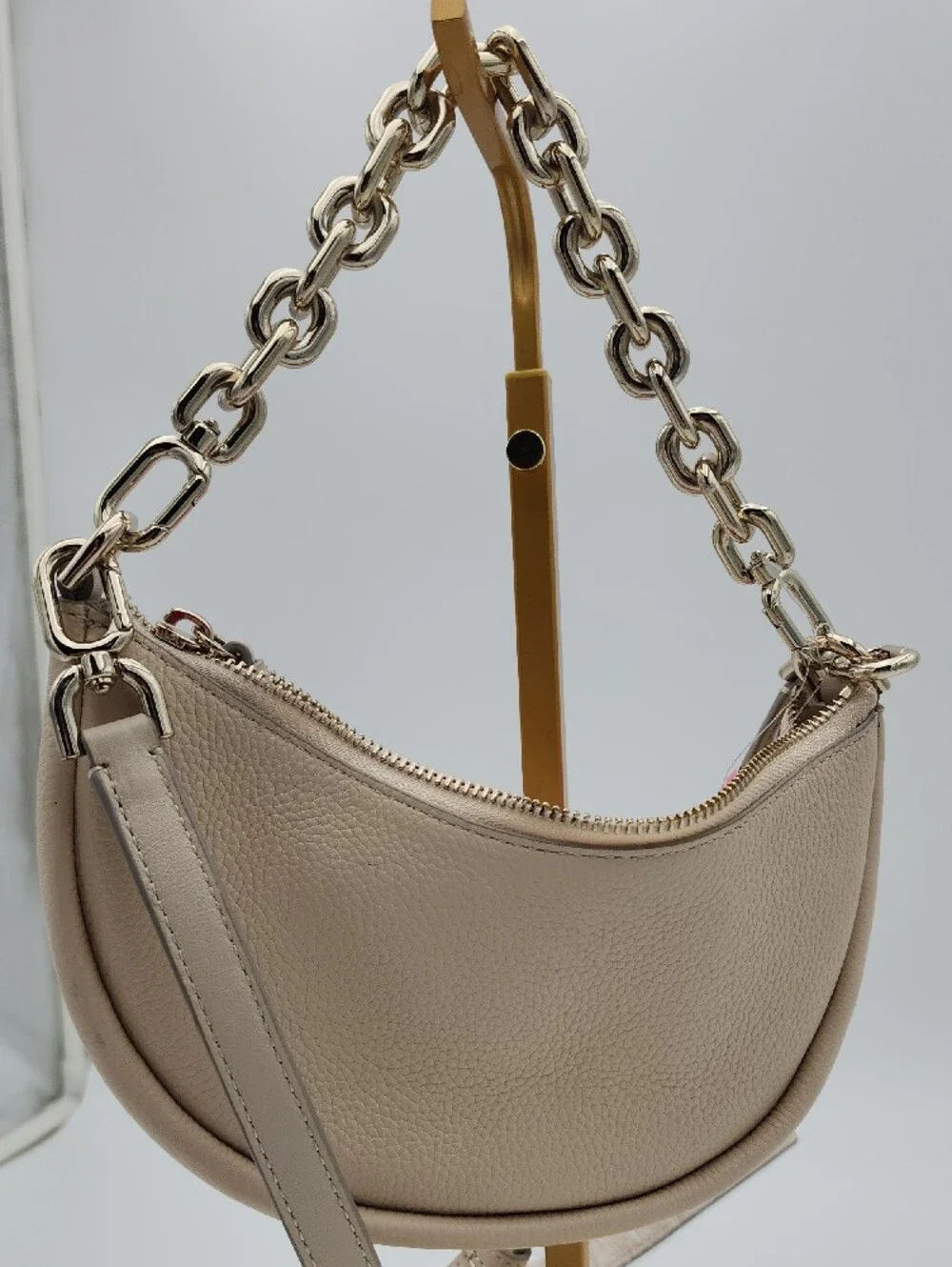 kate spade Crescent Shoulder Bag in Light Beige with Gold Chain